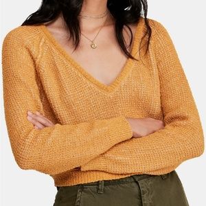 Free People High Low V-Neck Cropped Sweater